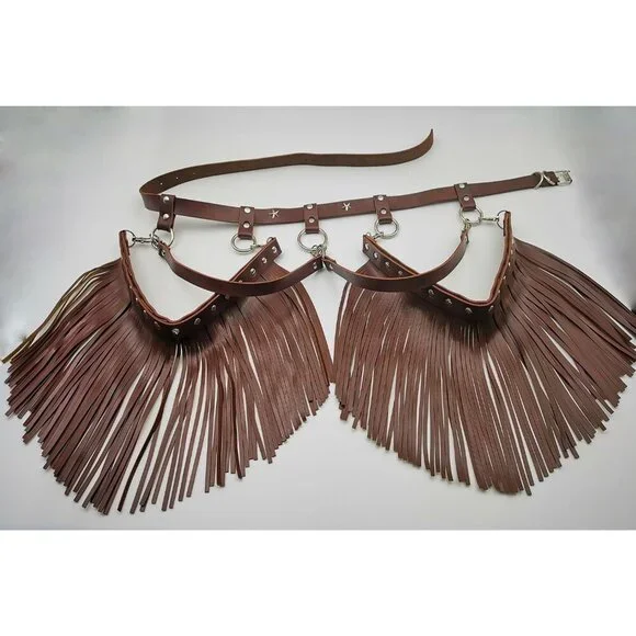 Women Leather Garter Waist Belt Fringe Tassel Punk Gothic Festival Dance - Picture 2 of 9